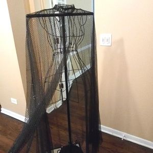 Black Transparent Rhinstone Embellished Shawl